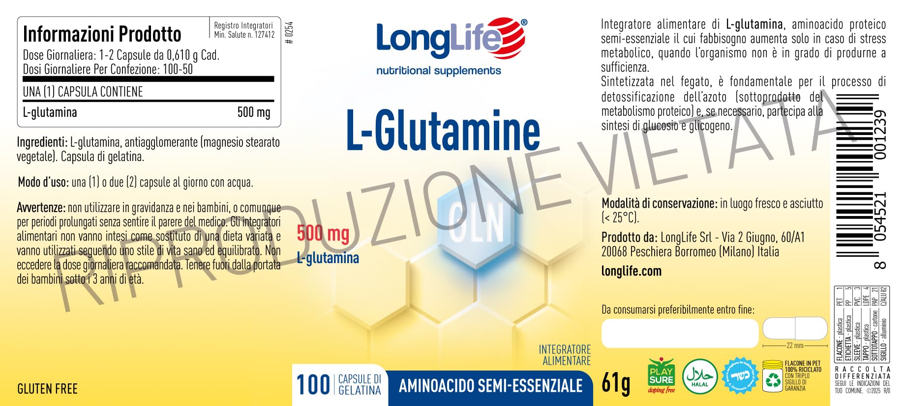 longlife-l-glutamine-500-mg-aminoacido-per-turnover-proteico-100-capsule image 3