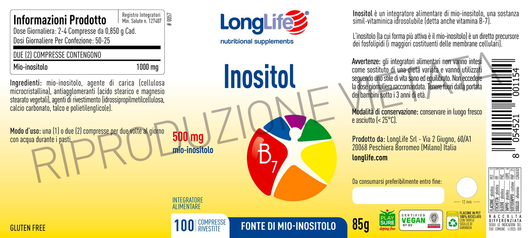 longlife-inositol-mio-inositolo-vitamina-b7-100-compresse-vegane-benessere-femmi image 3