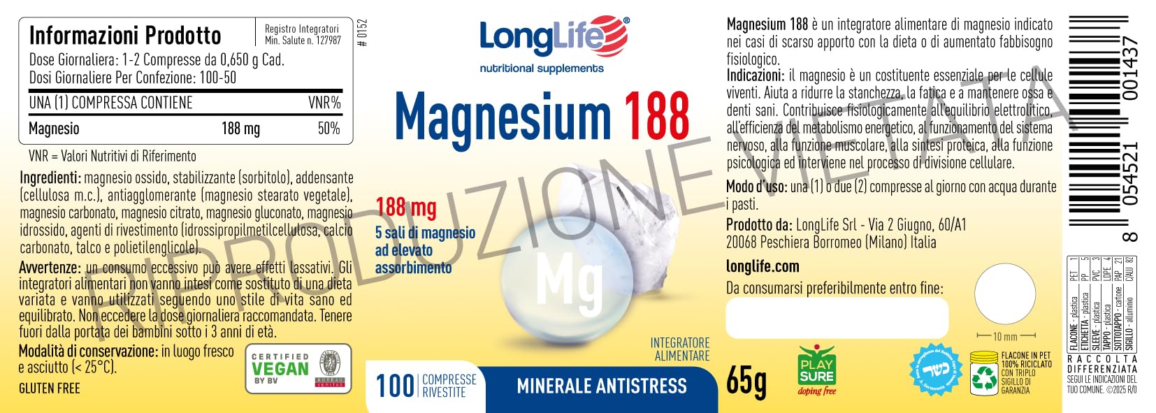 longlife-magnesium-188-integratore-magnesio-5-sali-100-compresse-rivestite-188-m image 3