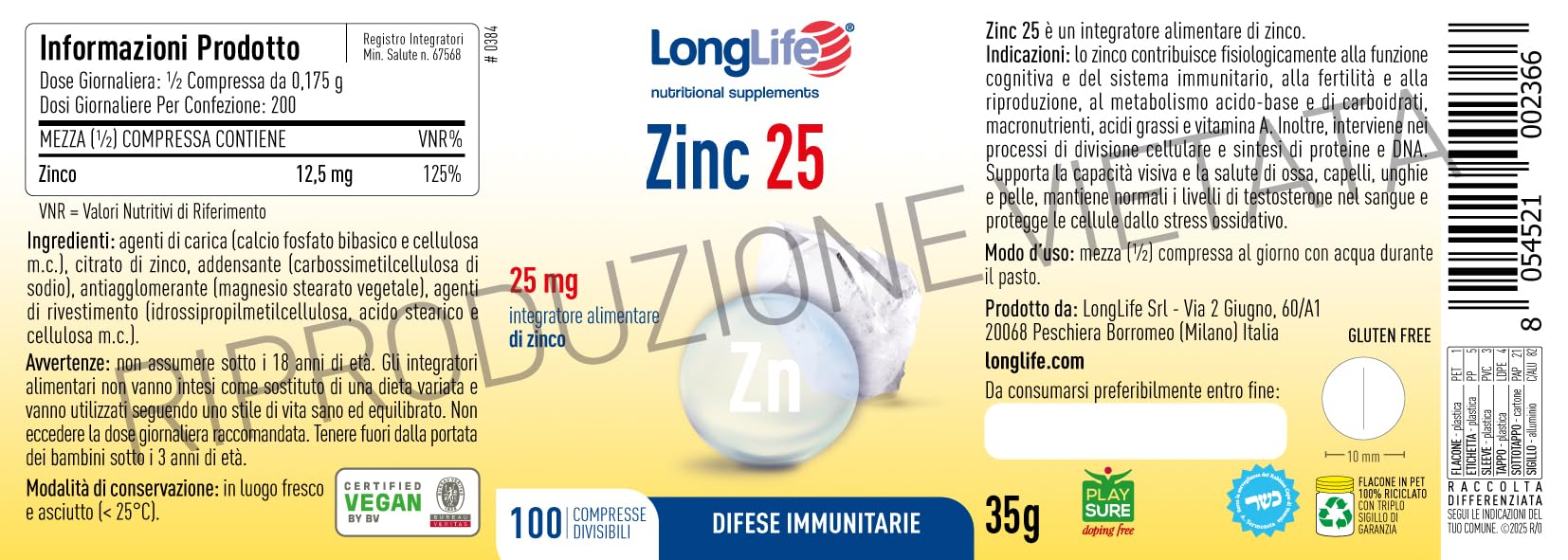 longlife-zinc-25-zinco-citrato-25-mg-200-compresse image 3