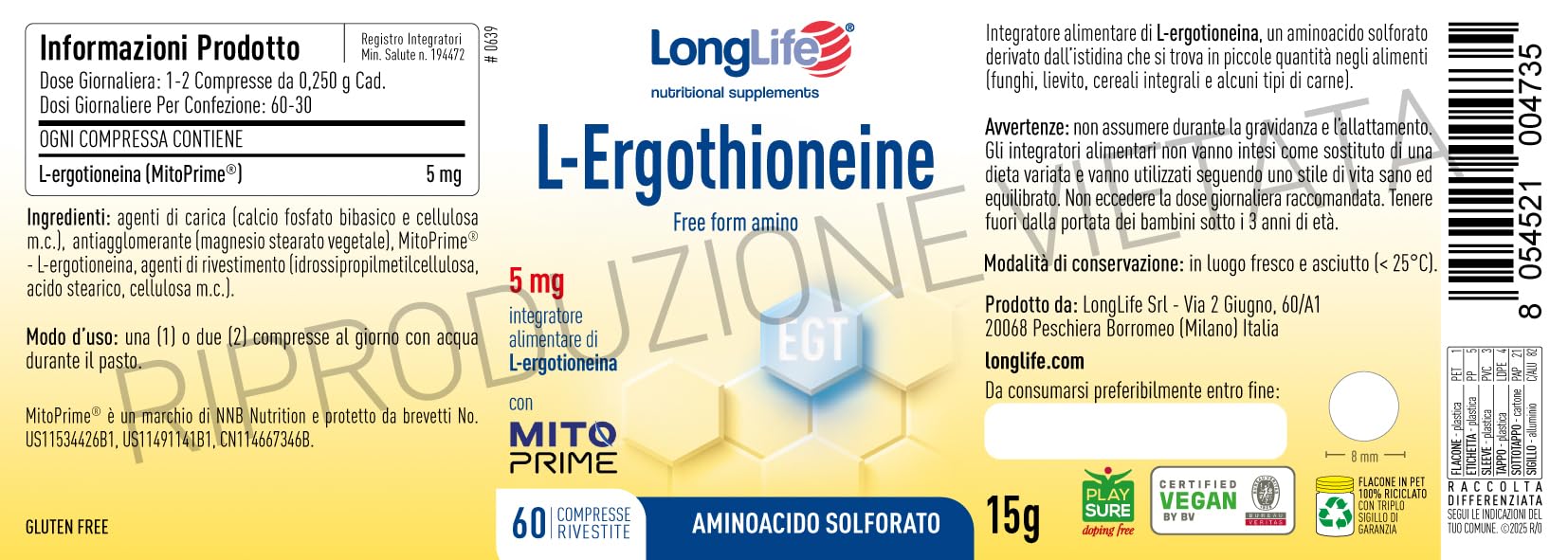 longlife-l-ergothioneine-mitoprime-antiossidante-anti-age-60-compresse-vegane image 3