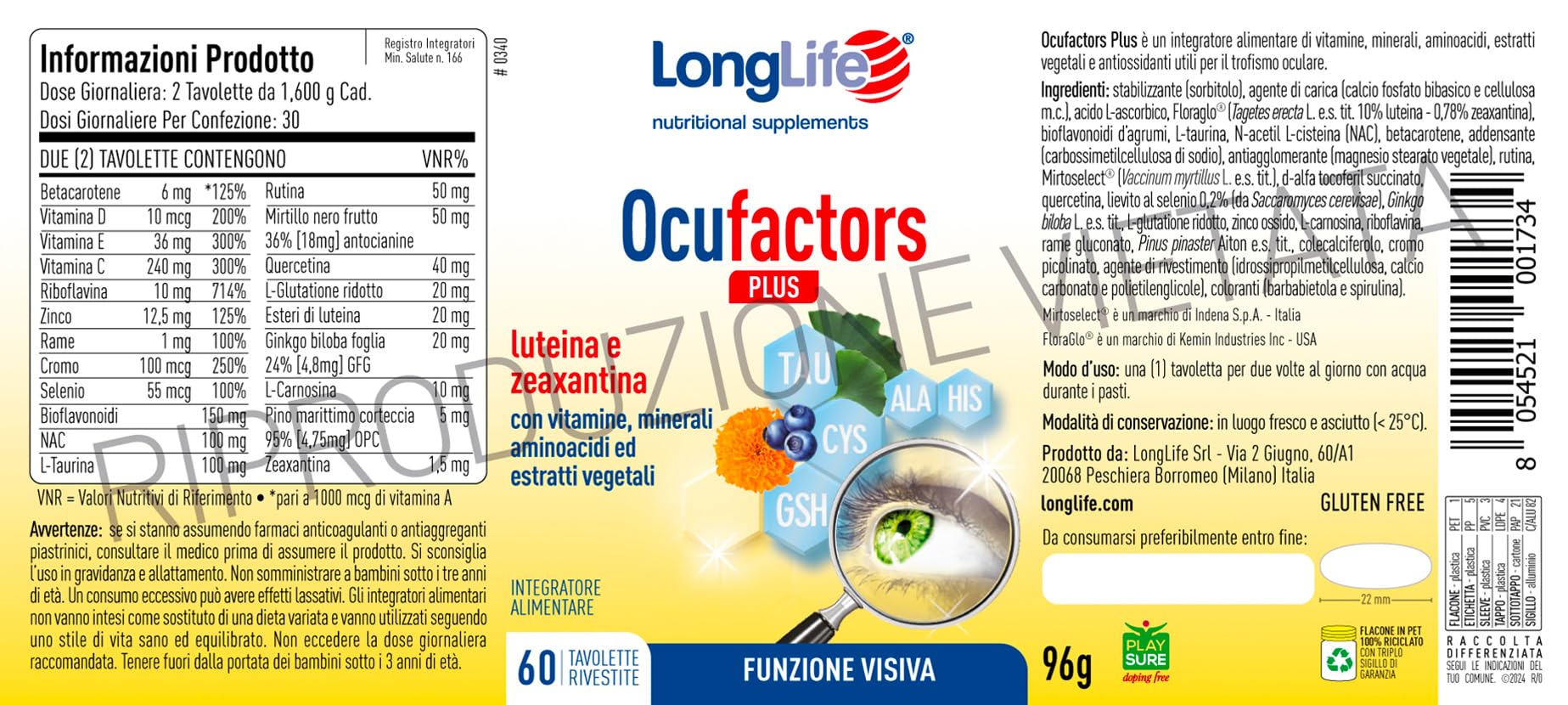 longlife-ocufactors-plus-integratore-vista-luteina-e-zeaxantina-60-tavolette image 3