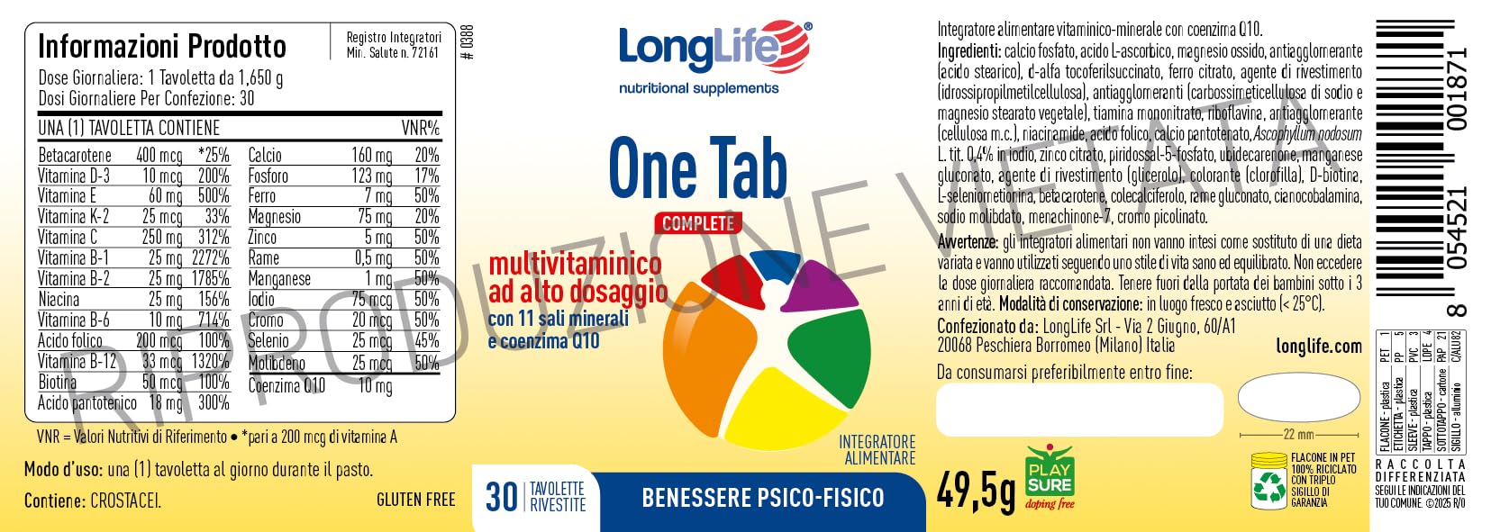 longlife-one-tab-complete-multivitaminico-alto-dosaggio-12-vitamine-11-minerali- image 3