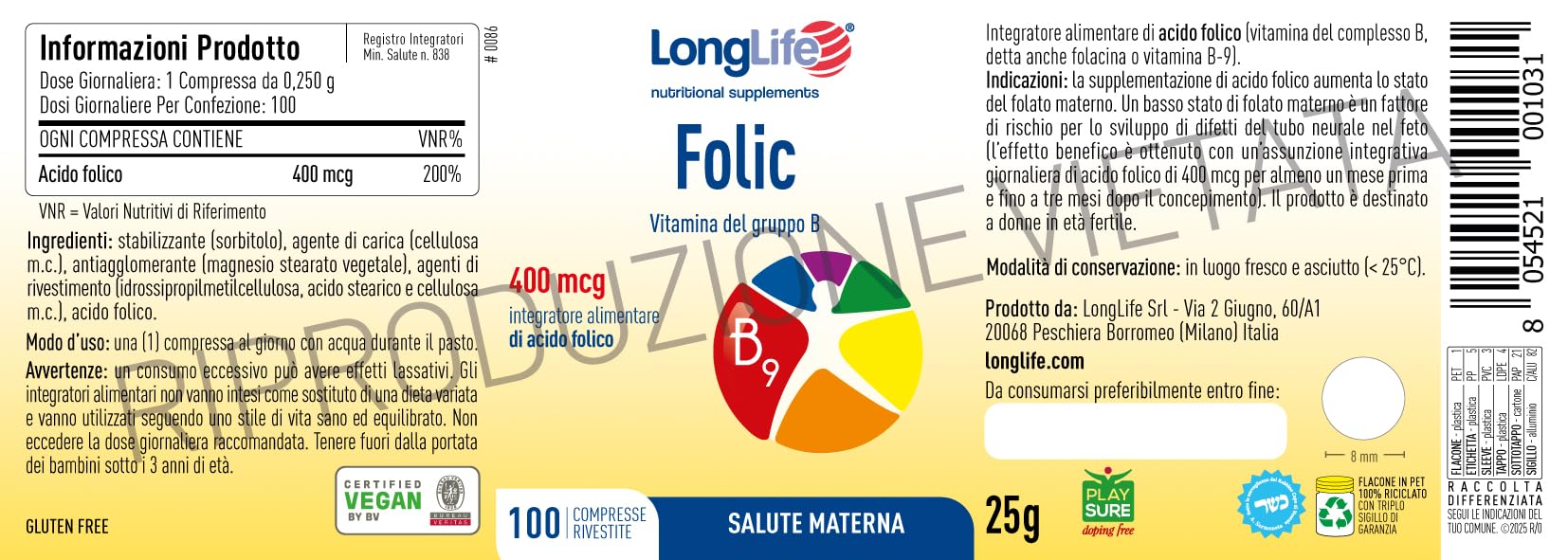 longlife-folic-acido-folico-400-mcg-100-compresse-vegano image 3