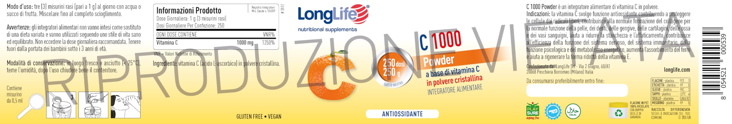 longlife-c-1000-powder-vitamina-c-1000-mg-polvere-difese-immunitarie-250-dosi-gu image 3