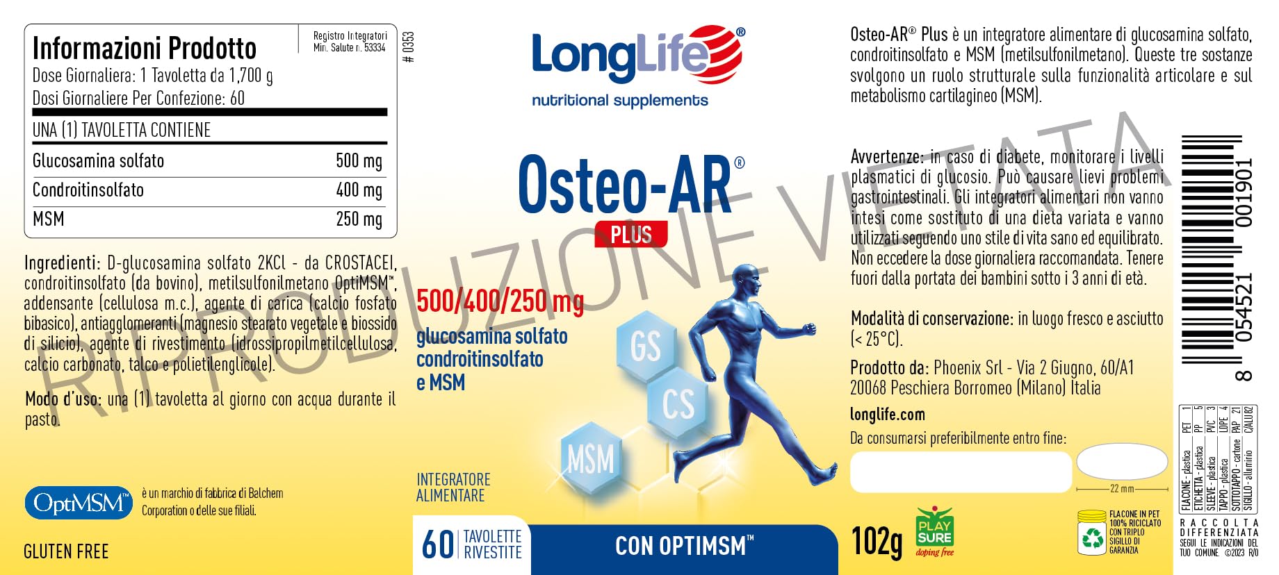 longlife-osteo-ar-plus-glucosamina-condroitina-msm-optimsm-60-tavolette image 3