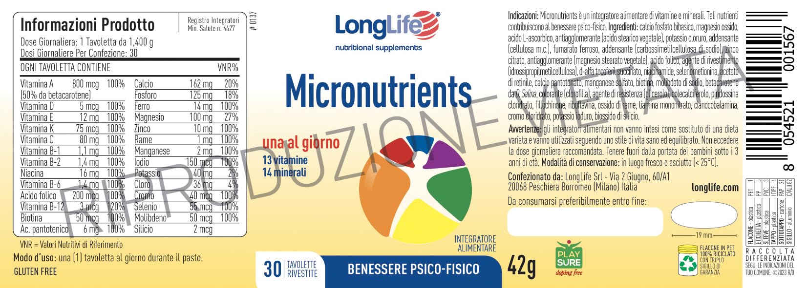 longlife-micronutrients-multivitaminico-13-vitamine-14-minerali-30-tavolette image 3