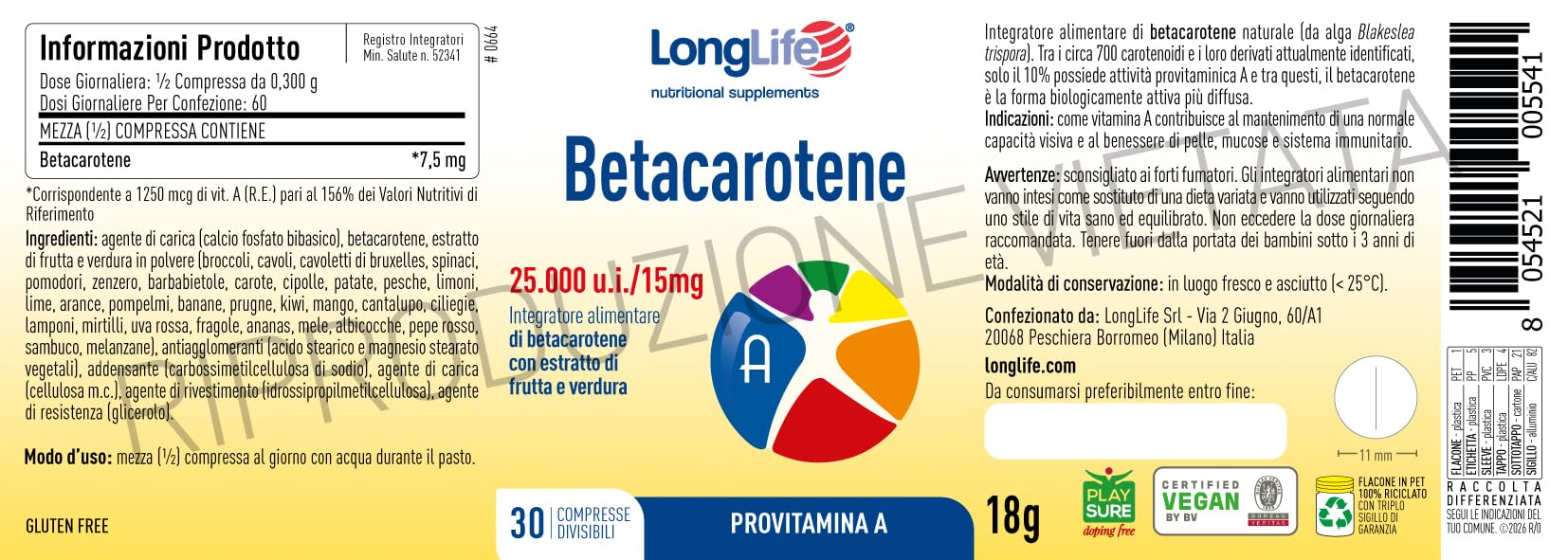 longlife-betacarotene-25000-u-i-provitamina-a-60-compresse image 3