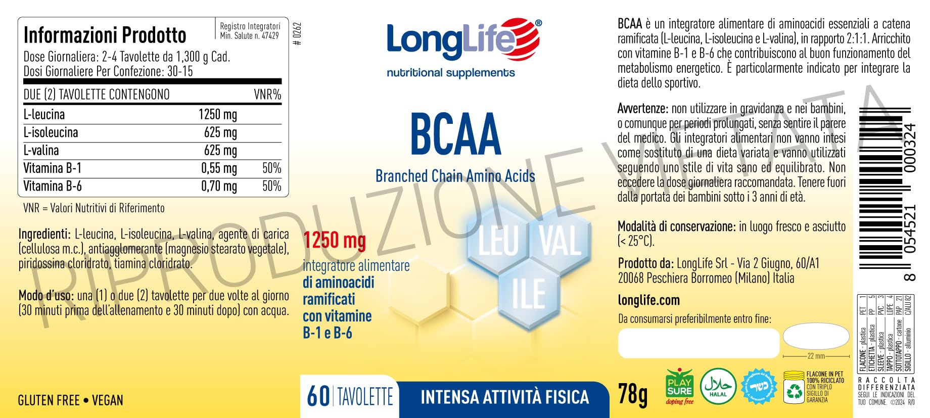 longlife-bcaa-aminoacidi-ramificati-2-1-1-con-vitamine-b1-e-b6-60-tavolette image 3
