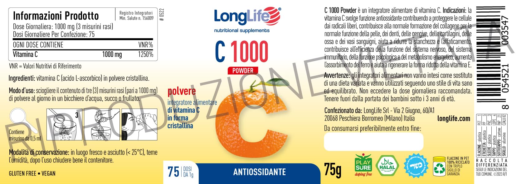 longlife-c-1000-powder-vitamina-c-1000-mg-polvere-cristallina-gusto-neutro-75-do image 3